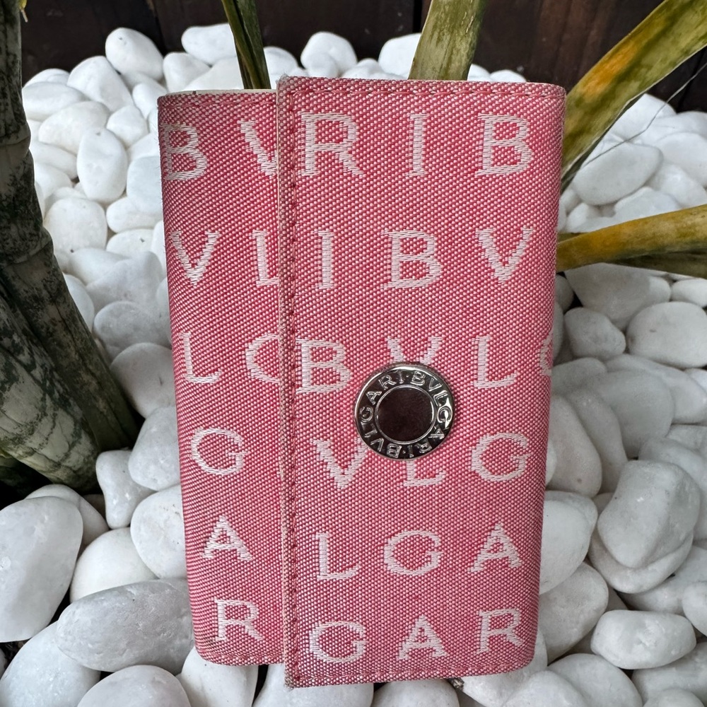 BVLGARI Pink Logo Canvas & Leather 6-Hook Key Holder
